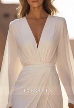 Bohemian Wrap Dress Flutter Sleeves Side Slit White V Neck Maxi Dress