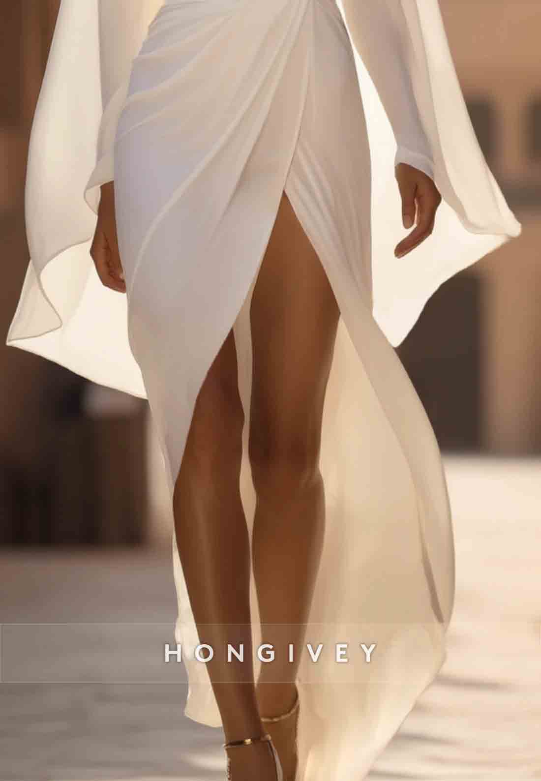 Bohemian Wrap Dress Flutter Sleeves Side Slit White V Neck Maxi Dress