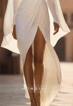 Bohemian Wrap Dress Flutter Sleeves Side Slit White V Neck Maxi Dress