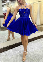 A-Line Halter Ruffles Sweetheart Pleated Sleeveless Short Homecoming Dresses