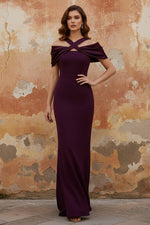 Burgundy Classic Off The Shoulder Sleeveless Mermaid Evening Dress