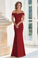 Champagne Off the Shoulder Sheath Mother of the Bride Dress with Appliques