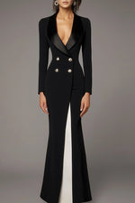 Business Blazer Dress Black Lapel Long Sleeve Mermaid Floor-Length Dress