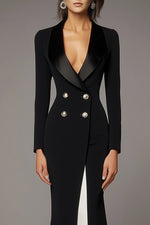 Business Blazer Dress Black Lapel Long Sleeve Mermaid Floor-Length Dress