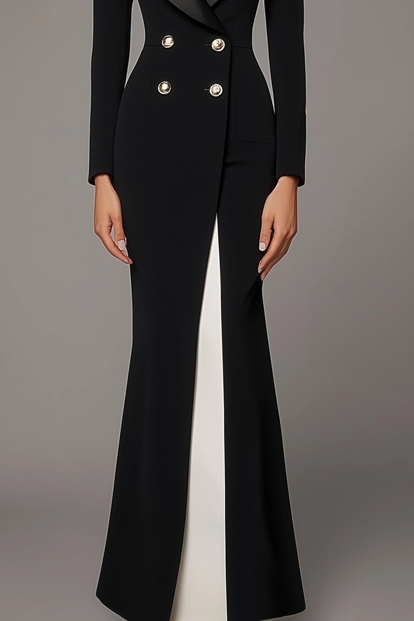 Business Blazer Dress Black Lapel Long Sleeve Mermaid Floor-Length Dress