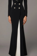 Business Blazer Dress Black Lapel Long Sleeve Mermaid Floor-Length Dress