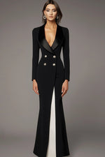 Business Blazer Dress Black Lapel Long Sleeve Mermaid Floor-Length Dress