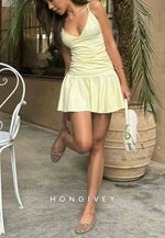 Butter Yellow Ruched Plunging Spaghetti Strap A-Line Mini Homecoming Dress
