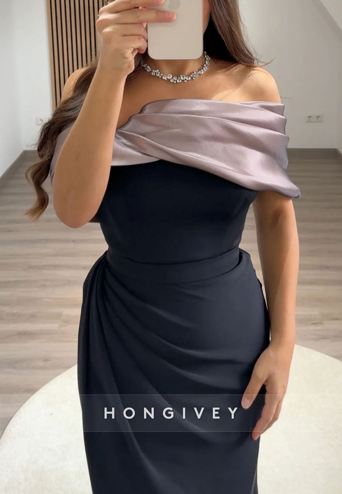 Simple Off the Shoulder Pleated Floor-Length Mermaid Evening Gowns