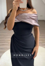 Simple Off the Shoulder Pleated Floor-Length Mermaid Evening Gowns