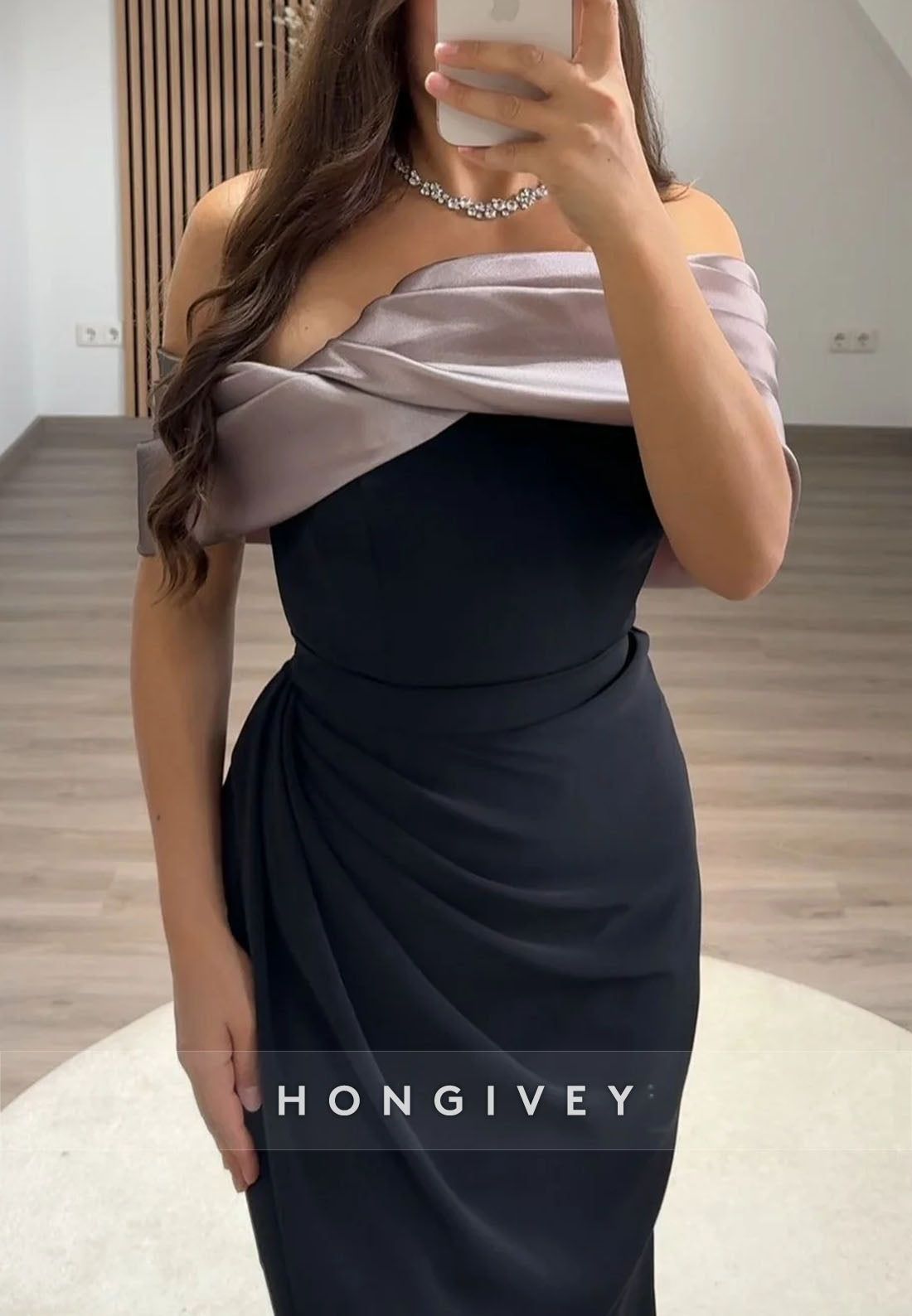 Simple Off the Shoulder Pleated Floor-Length Mermaid Evening Gowns