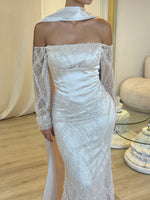 Off the Shoulder Sequins Lace Long Sleeve Mermaid Shawl Floor-Length Evening Dress