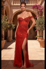 Sheer Off the Shoulder Long Sequin Prom Dress