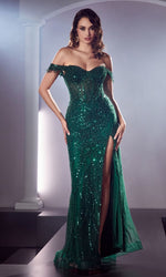 Sheer Off the Shoulder Long Sequin Prom Dress