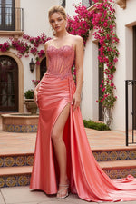 Sheer-Corset Long Sweetheart Prom Dress