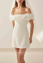 Simple Off the Shoulder Sheath Pleated Mini Wedding Dresses