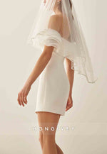 Simple Off the Shoulder Sheath Pleated Mini Wedding Dresses