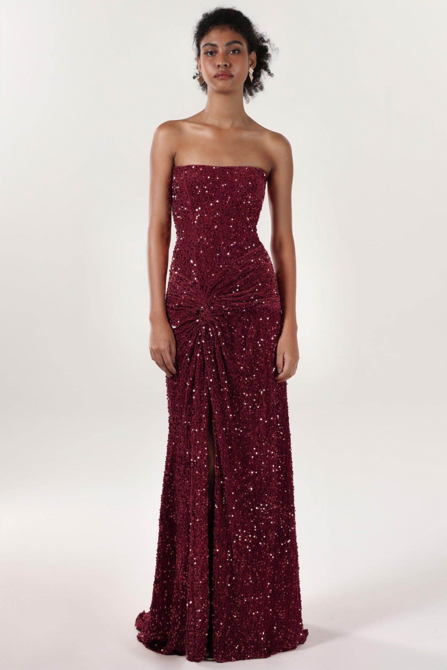 Sheath-Column Sweep-Brush Train Velvet Sequin Prom Dress
