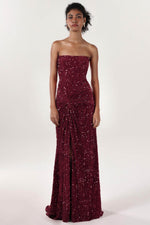 Sheath-Column Sweep-Brush Train Velvet Sequin Prom Dress