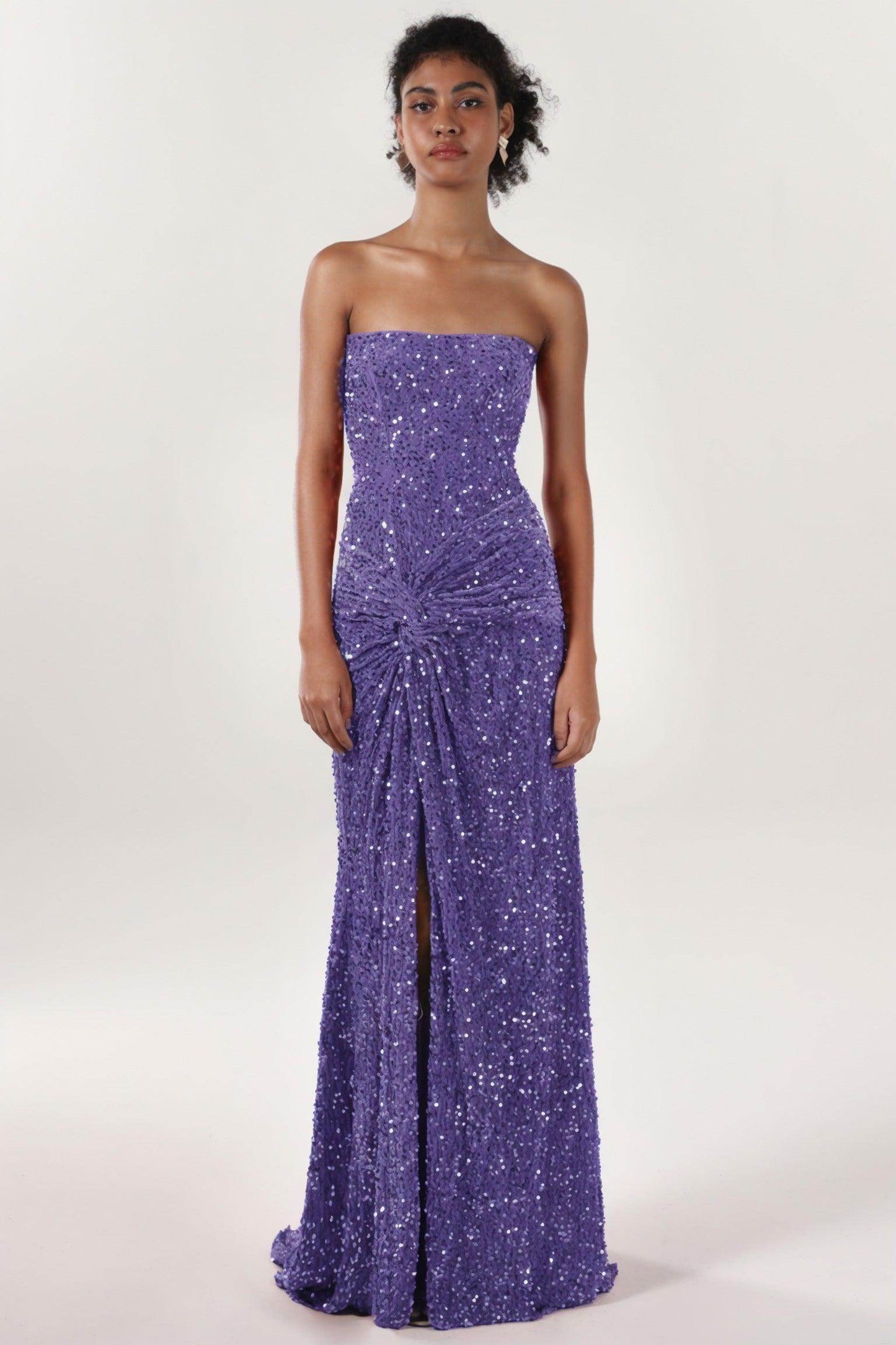 Sheath-Column Sweep-Brush Train Velvet Sequin Prom Dress