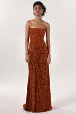 Sheath-Column Sweep-Brush Train Velvet Sequin Prom Dress
