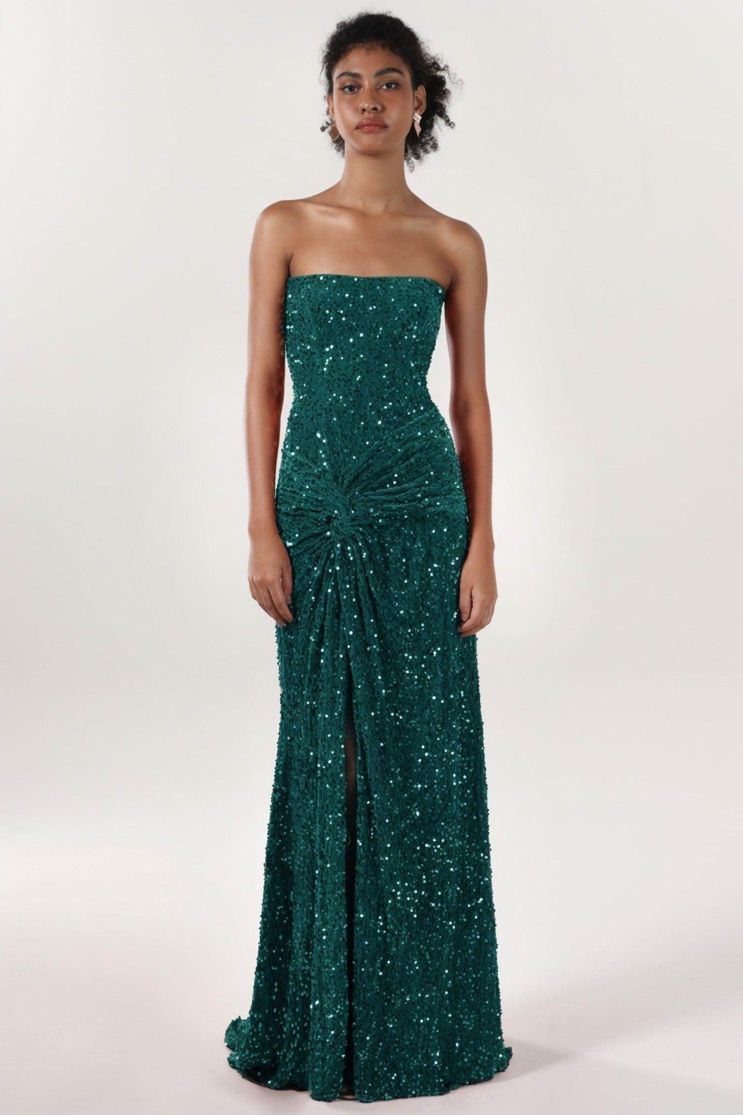 Sheath-Column Sweep-Brush Train Velvet Sequin Prom Dress