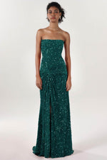 Sheath-Column Sweep-Brush Train Velvet Sequin Prom Dress