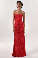 Sheath-Column Sweep-Brush Train Velvet Sequin Prom Dress