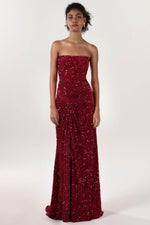 Sheath-Column Sweep-Brush Train Velvet Sequin Prom Dress