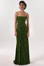 Sheath-Column Sweep-Brush Train Velvet Sequin Prom Dress