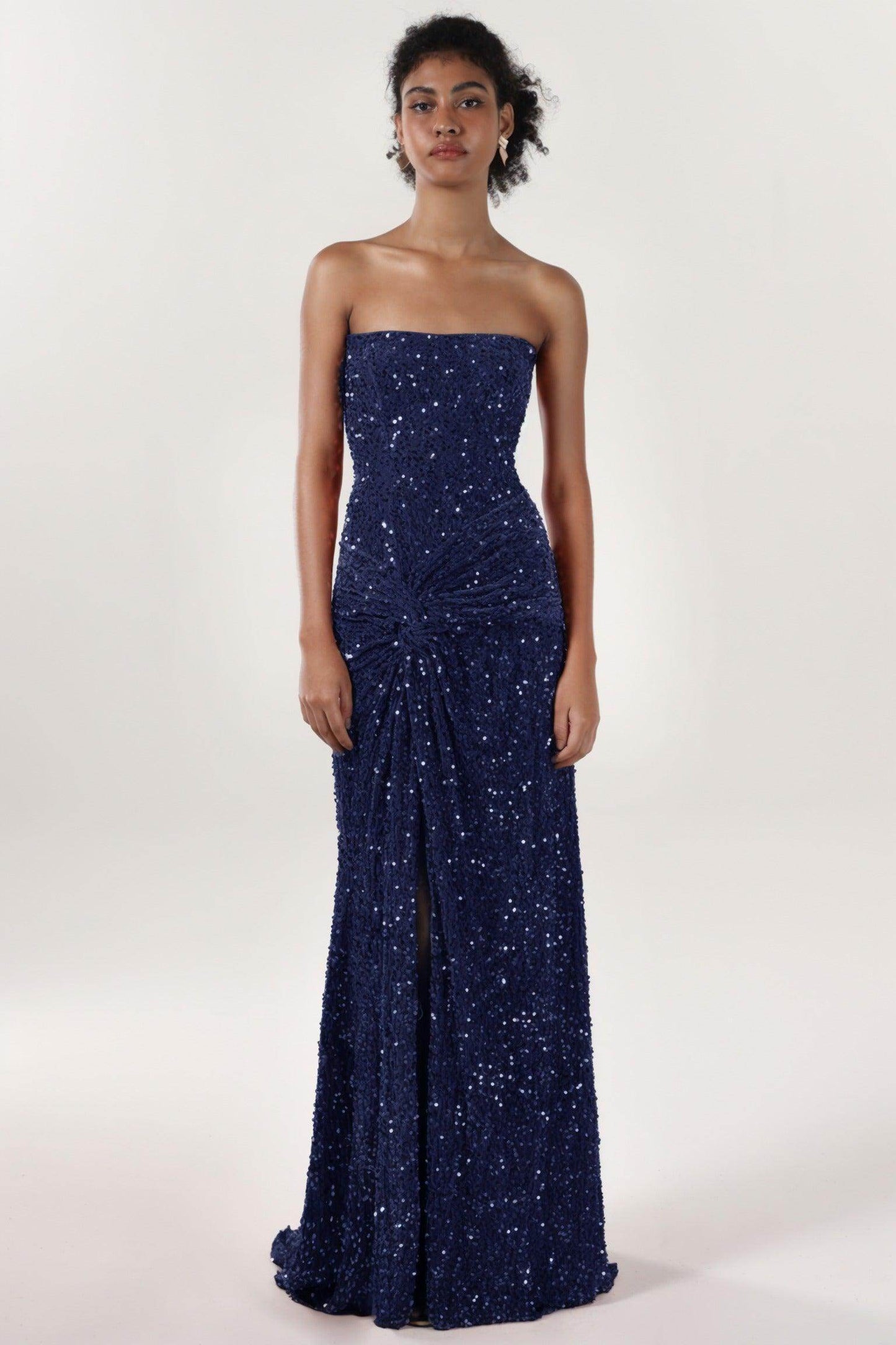 Sheath-Column Sweep-Brush Train Velvet Sequin Prom Dress