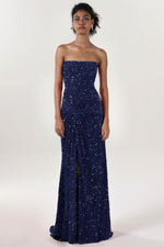 Sheath-Column Sweep-Brush Train Velvet Sequin Prom Dress