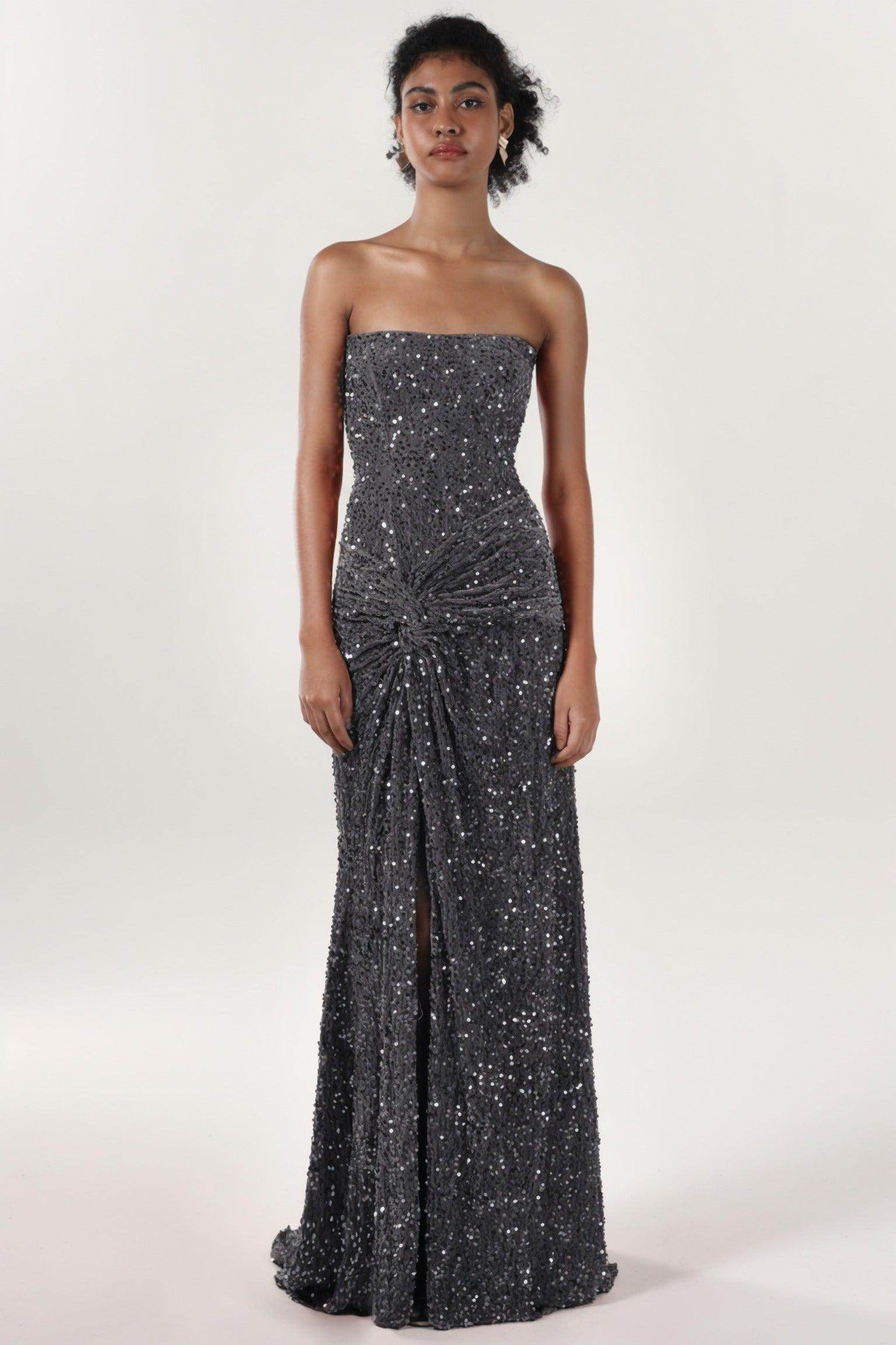 Sheath-Column Sweep-Brush Train Velvet Sequin Prom Dress
