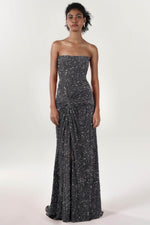 Sheath-Column Sweep-Brush Train Velvet Sequin Prom Dress
