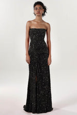 Sheath-Column Sweep-Brush Train Velvet Sequin Prom Dress