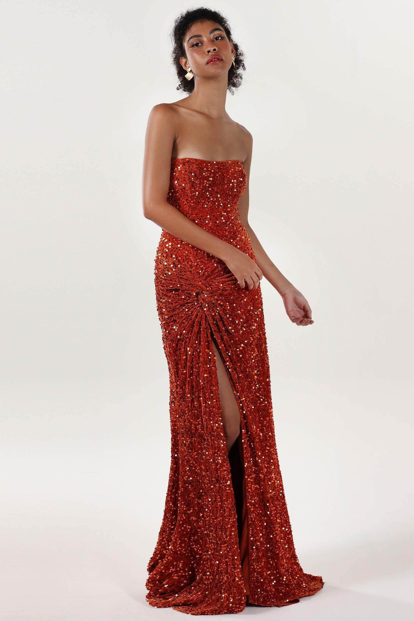 Sheath-Column Sweep-Brush Train Velvet Sequin Prom Dress
