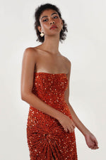 Sheath-Column Sweep-Brush Train Velvet Sequin Prom Dress