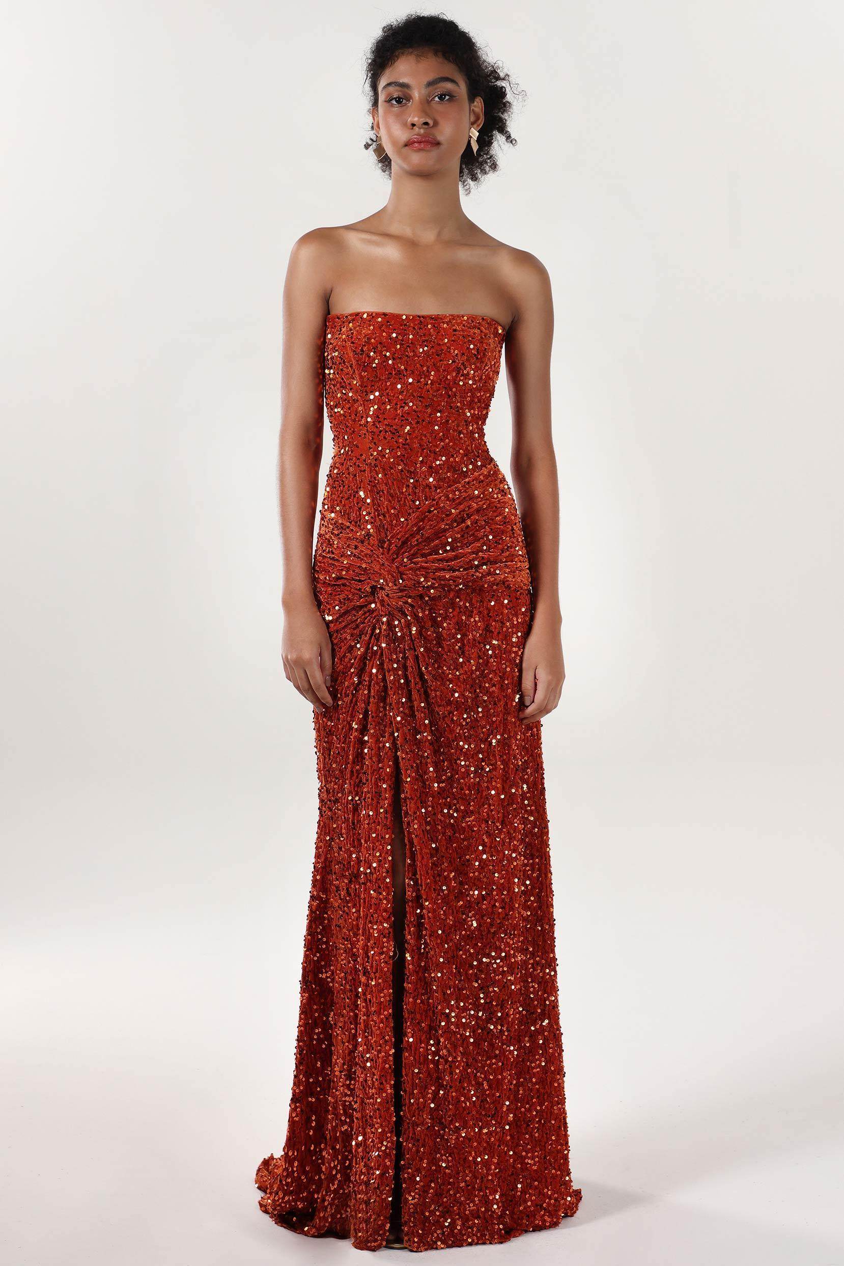 Sheath-Column Sweep-Brush Train Velvet Sequin Prom Dress