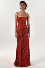 Sheath-Column Sweep-Brush Train Velvet Sequin Prom Dress