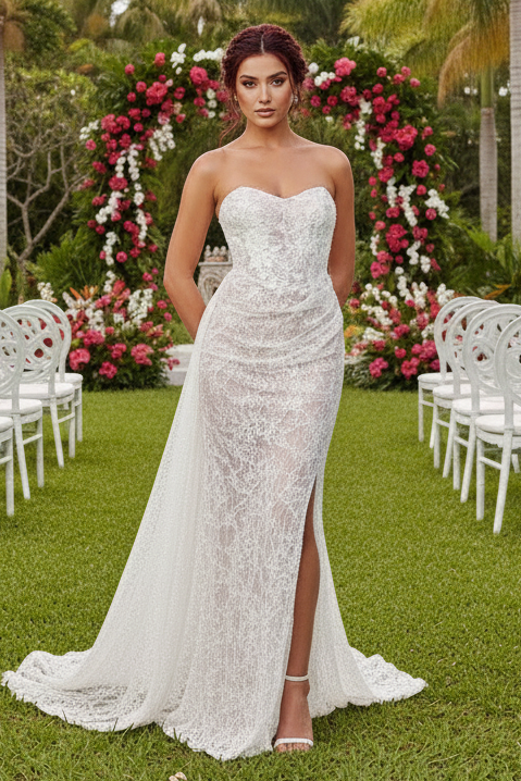 Sexy Sweetheart Sleeveless Sequins Sparkle Wedding Dress