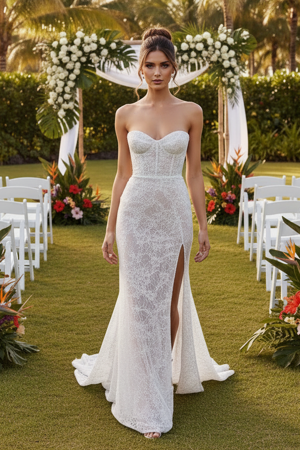 Sexy Sweetheart Sleeveless Sequins Sparkle Wedding Dress