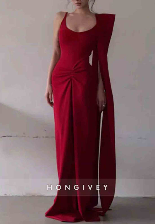 Burgundy Floor-Length Sleeveless Sheath Regular Straps Scoop Evening Gowns