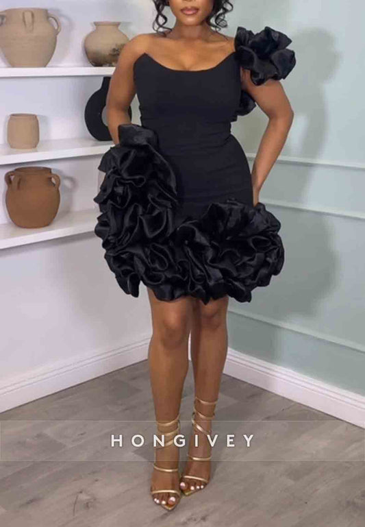 Ruched One Shoulder Back Zipper Sheath Sleeveless Short Homecoming Dreeses