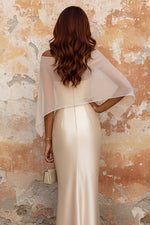 Champagne 3D Floral Boat Neck Short Sleeve Evening Dress with Capelet