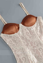 Champagne Spaghetti Straps Sheath 3D Floral Sequin Long Prom Dress with Slit