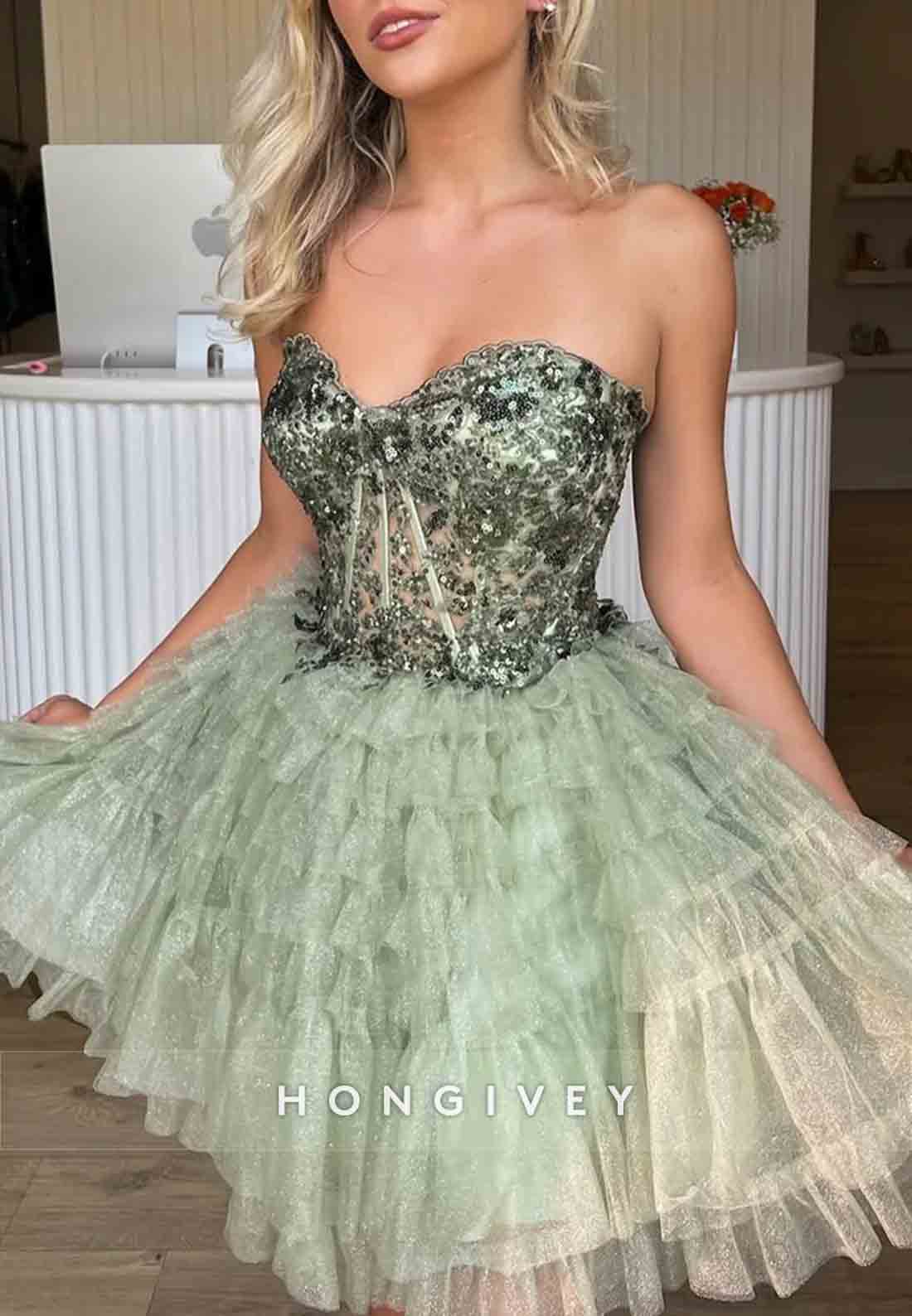 Strapless Ruched Sweetheart Sleeveless Pleated Tulle Short Homecoming Dresses