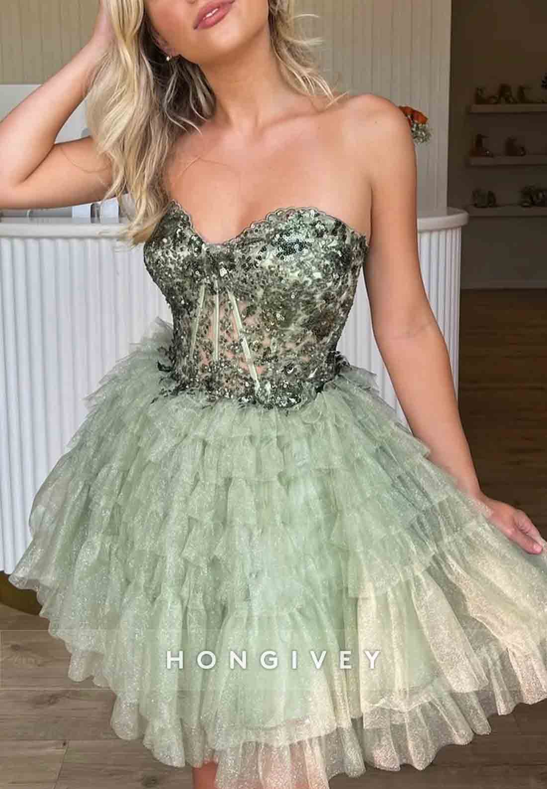 Strapless Ruched Sweetheart Sleeveless Pleated Tulle Short Homecoming Dresses