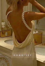 Yellow Charming Sheath Spaghetti Straps Long Party Dress with Pearl