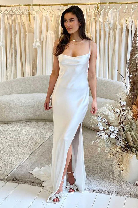 Charming Mermaid Scoop Neck Silk Satin Wedding Dresses