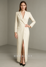 Long Sleeves V-Neck Ankle-Length Column Evening Gowns with High Slit